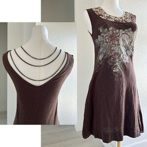 Yahada Brown Bohemian Embroidered Floral Artistic Tunic Tank Womens Size Medium